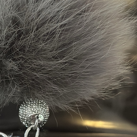 Authentic Vintage Michael Kors Fox Fur Pom Pom Keychain in Gray & Silver - Picture 13 of 13